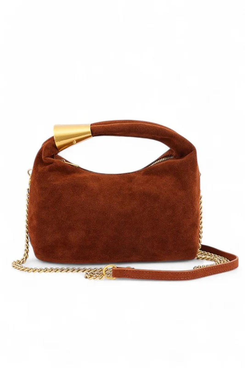 Faux Suede Top Handle Convertible Swing Clutch