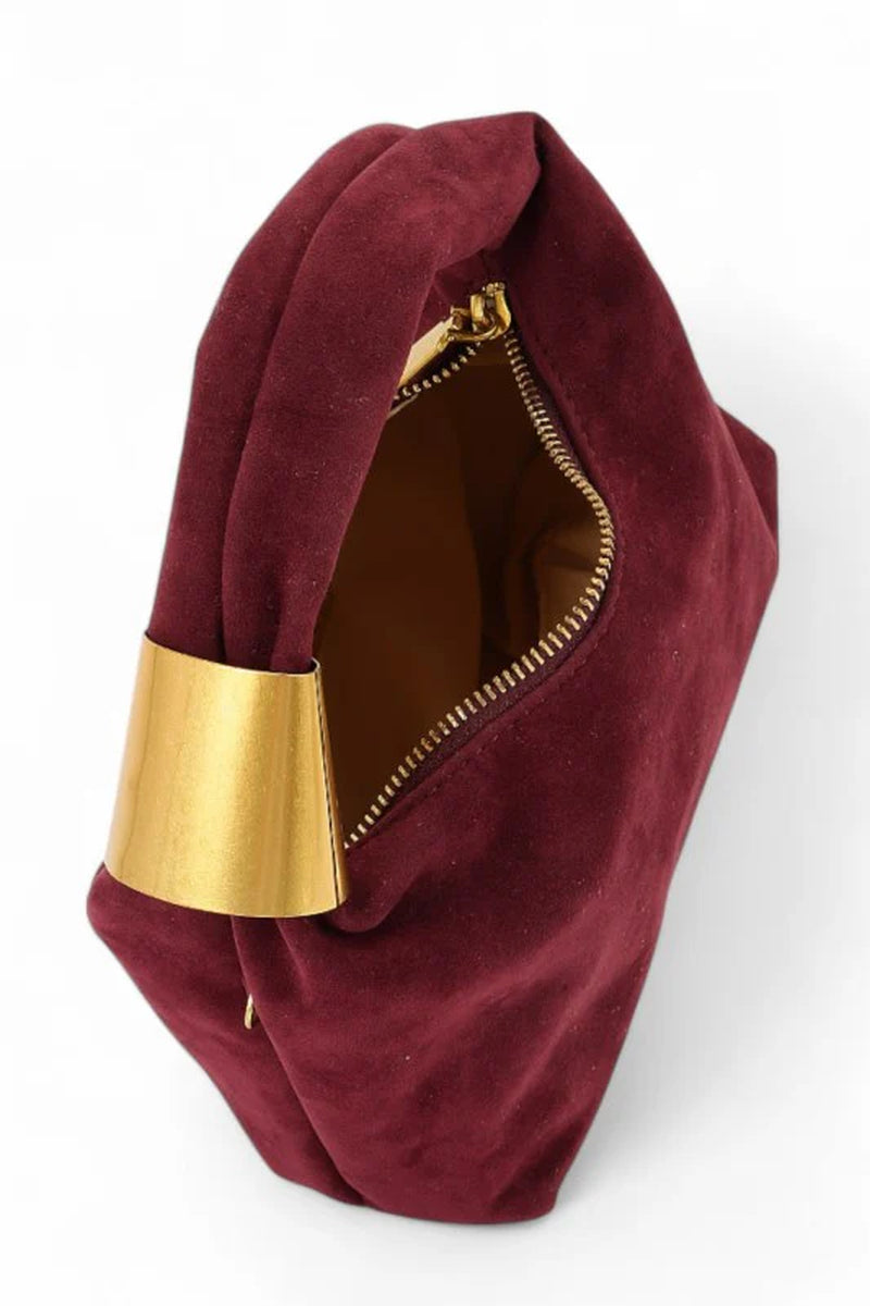 Faux Suede Top Handle Convertible Swing Clutch