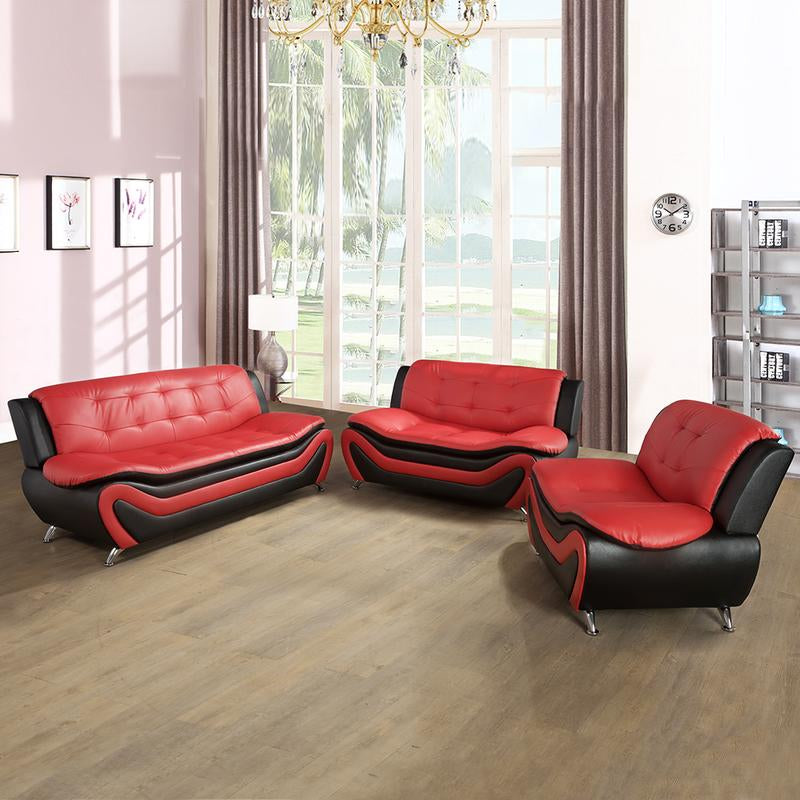 3Pcs Couches Faux Leather Sofa Set for Living Room, Tufted Sectional Couch Upholstered Sofa, Loveseat and Chair, Furniture Sets for Living Room, Apartment, Office