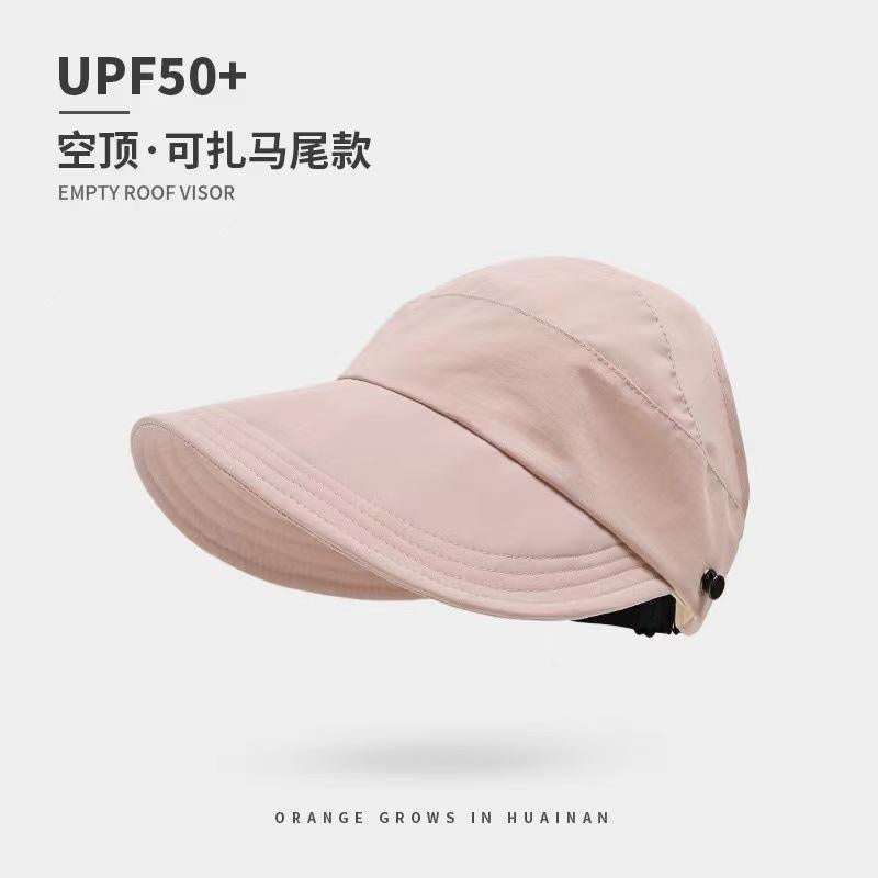 Summer Wide Brim Sunhat Women Sun Hats Foldable Adjustable Outdoor Beach Bucket Hat UV Protection Visors Fisherman Ponytail Caps