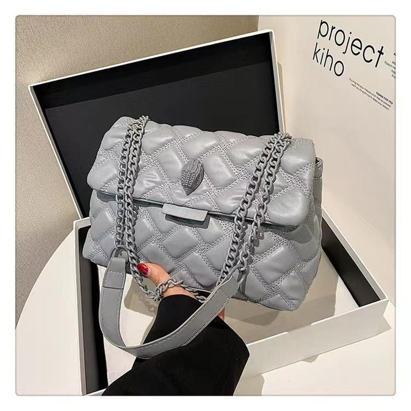 New Xiaoxiangfeng Chain Bag Solid Color Rhombus Embroidered Thread Women'S Bag Large Capacity Shoulder Messenger Bag Commute Fashionable Crossbody Bag Versatile Underarm Bag Viral Beaded Sardine Bag Alt Purse