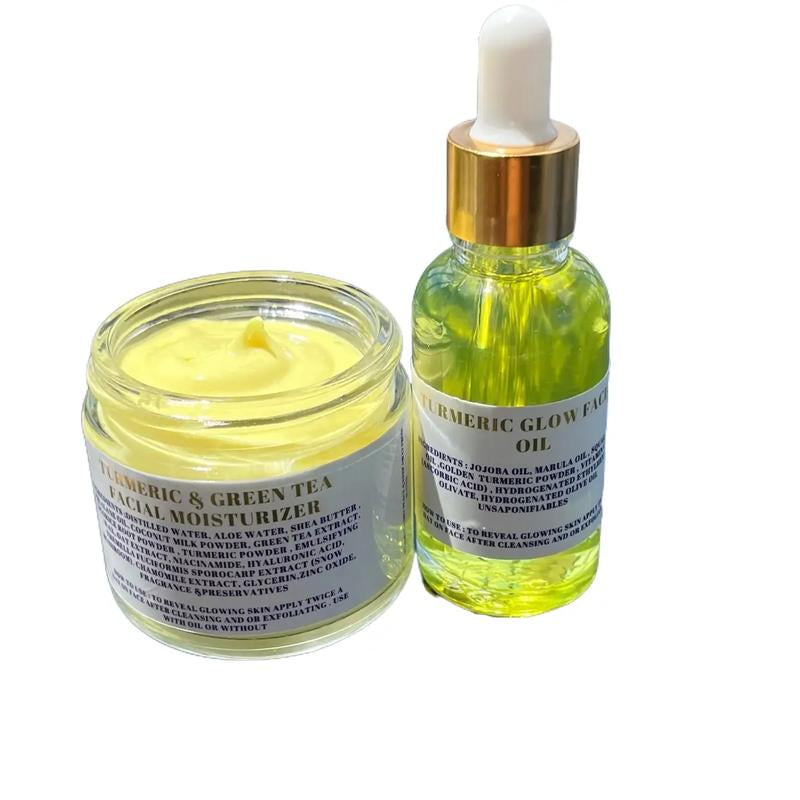 Turmeric Moisturizer and Oil Facial Set with Snow Mushroom and Ceramides for Hydrated and Nourished Skin - Moisture Care Products Moisturizer and Oil Skincare