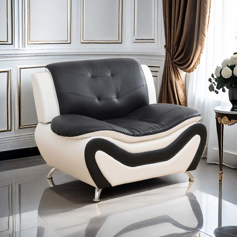 3Pcs Couches Faux Leather Sofa Set for Living Room, Tufted Sectional Couch Upholstered Sofa, Loveseat and Chair, Furniture Sets for Living Room, Apartment, Office