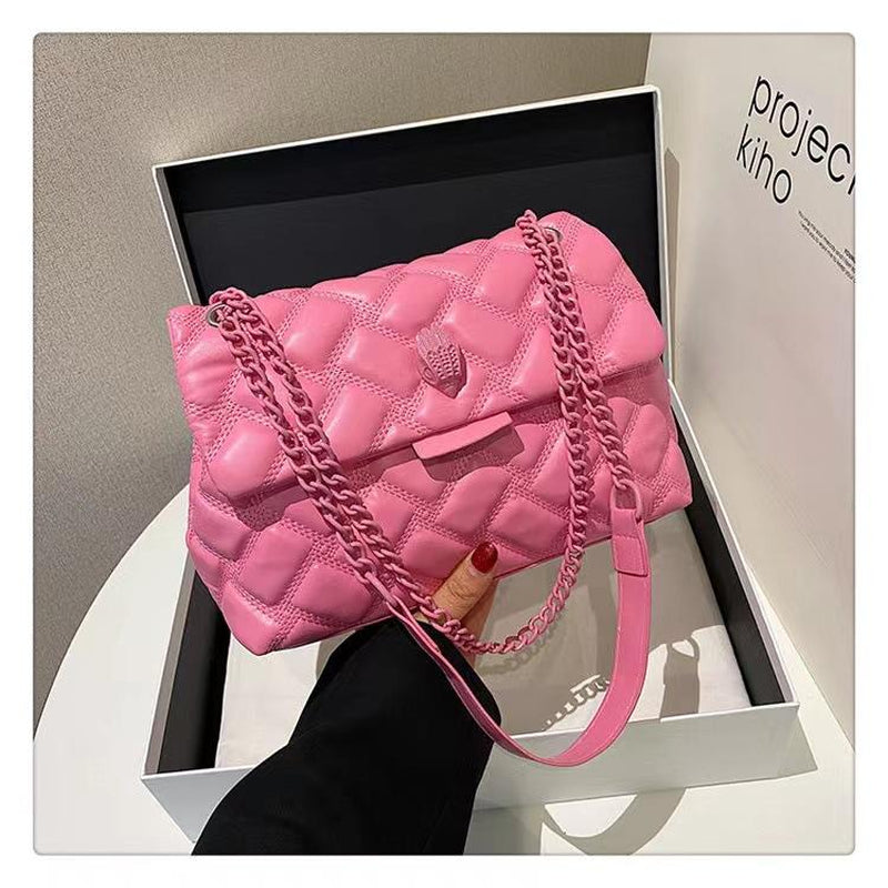 New Xiaoxiangfeng Chain Bag Solid Color Rhombus Embroidered Thread Women'S Bag Large Capacity Shoulder Messenger Bag Commute Fashionable Crossbody Bag Versatile Underarm Bag Viral Beaded Sardine Bag Alt Purse