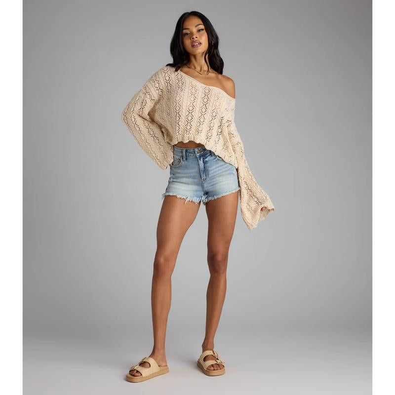 Breezy Nights Crop Crochet Sweater