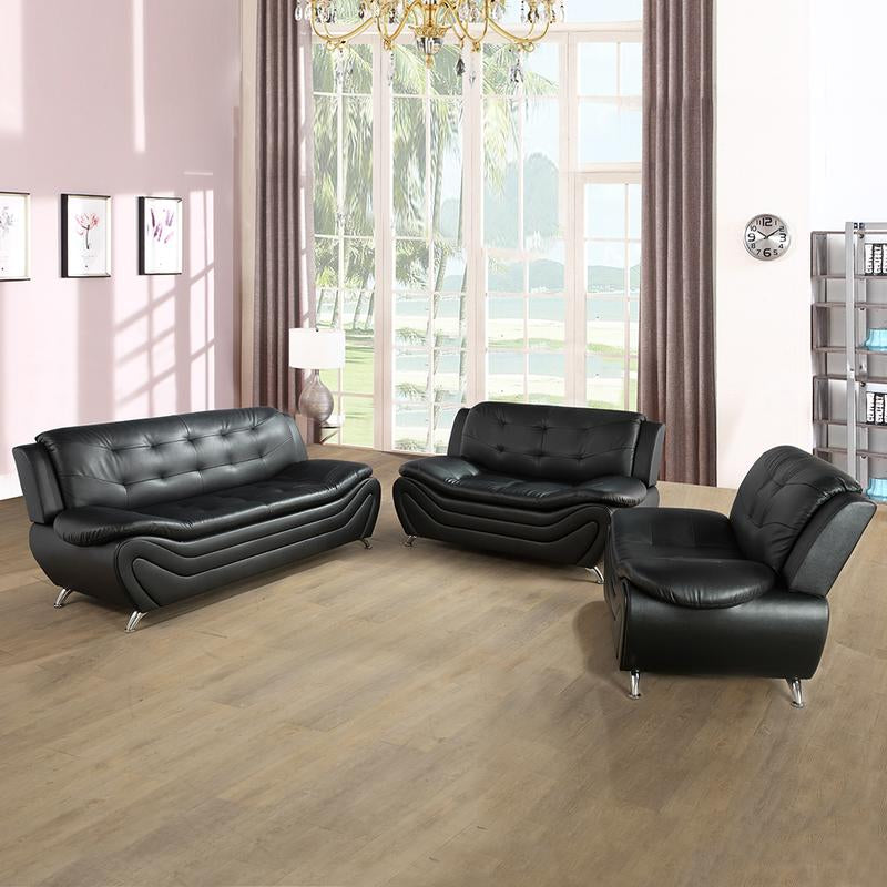 3Pcs Couches Faux Leather Sofa Set for Living Room, Tufted Sectional Couch Upholstered Sofa, Loveseat and Chair, Furniture Sets for Living Room, Apartment, Office