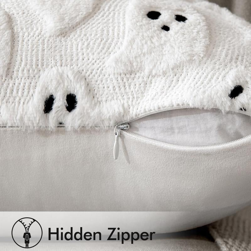 Halloween Pillow Covers Cute Ghost Spooky Throw Pillows Set of 2 Soft Plush Faux Fur Decorative Cushion Covers for Couch Sofa Bed Porch Living Room Halloween Decor 18X18 Inch White Party Vampire Harvest Festival Pumpkin Pillow Cover