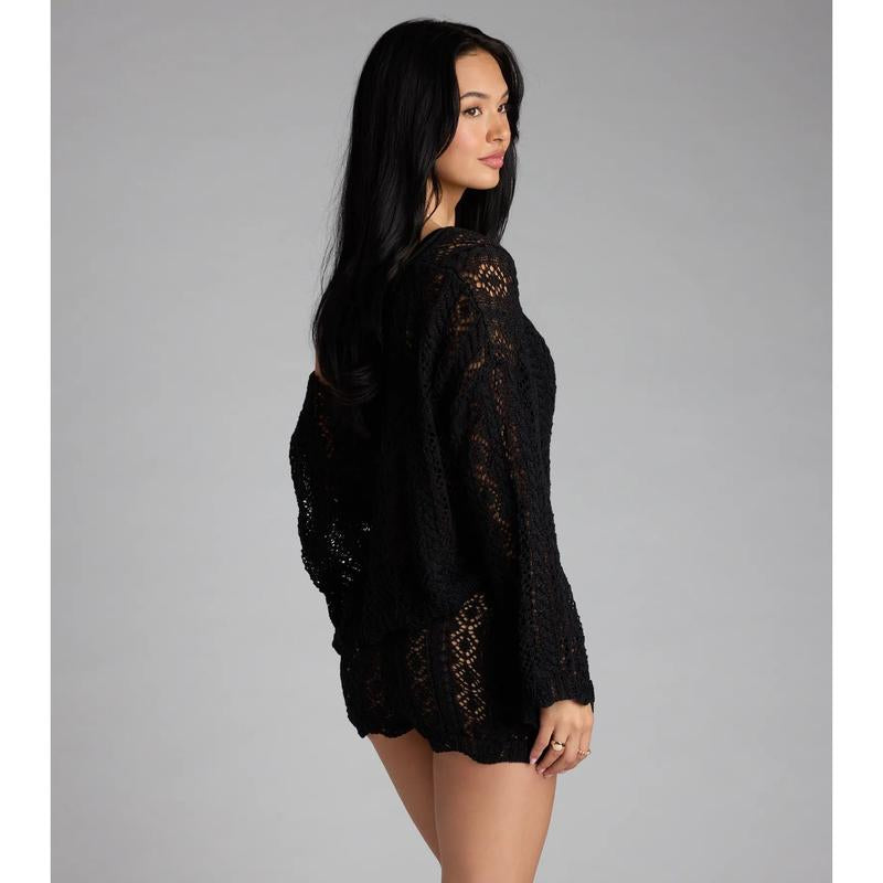 Breezy Nights Crop Crochet Sweater