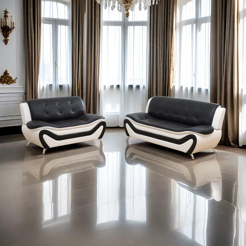 3Pcs Couches Faux Leather Sofa Set for Living Room, Tufted Sectional Couch Upholstered Sofa, Loveseat and Chair, Furniture Sets for Living Room, Apartment, Office