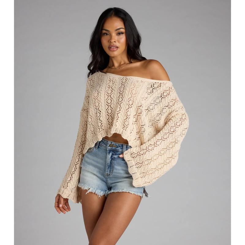 Breezy Nights Crop Crochet Sweater