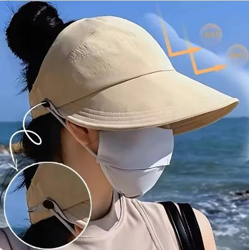 Summer Wide Brim Sunhat Women Sun Hats Foldable Adjustable Outdoor Beach Bucket Hat UV Protection Visors Fisherman Ponytail Caps