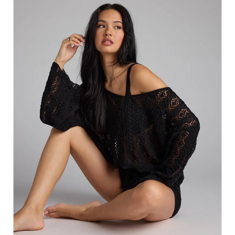 Breezy Nights Crop Crochet Sweater