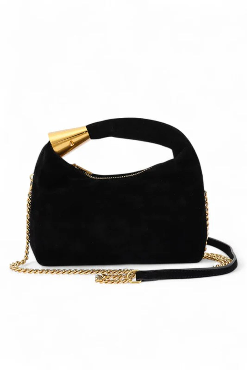 Faux Suede Top Handle Convertible Swing Clutch
