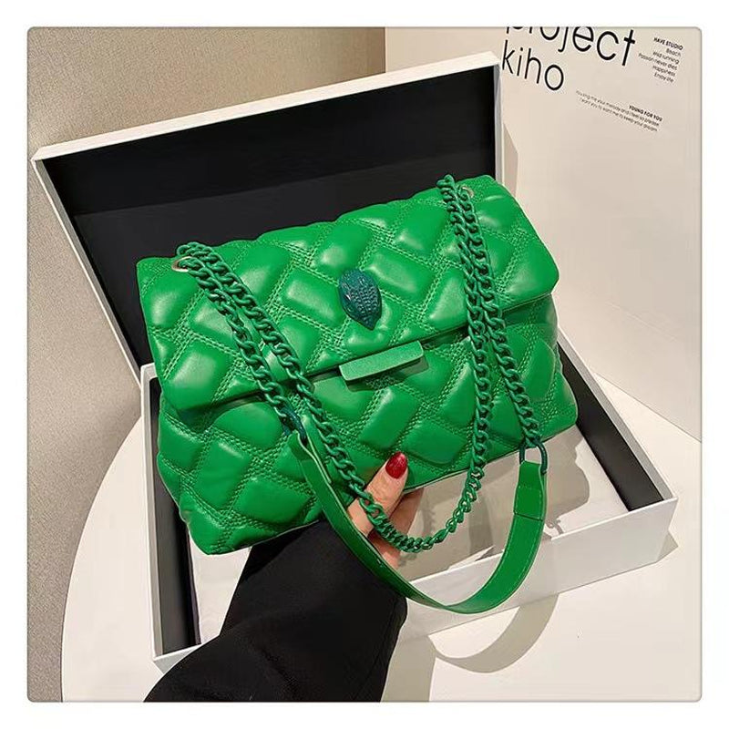 New Xiaoxiangfeng Chain Bag Solid Color Rhombus Embroidered Thread Women'S Bag Large Capacity Shoulder Messenger Bag Commute Fashionable Crossbody Bag Versatile Underarm Bag Viral Beaded Sardine Bag Alt Purse