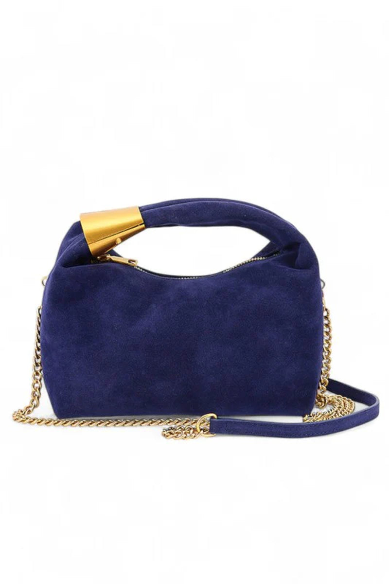 Faux Suede Top Handle Convertible Swing Clutch