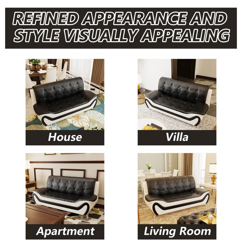 3Pcs Couches Faux Leather Sofa Set for Living Room, Tufted Sectional Couch Upholstered Sofa, Loveseat and Chair, Furniture Sets for Living Room, Apartment, Office