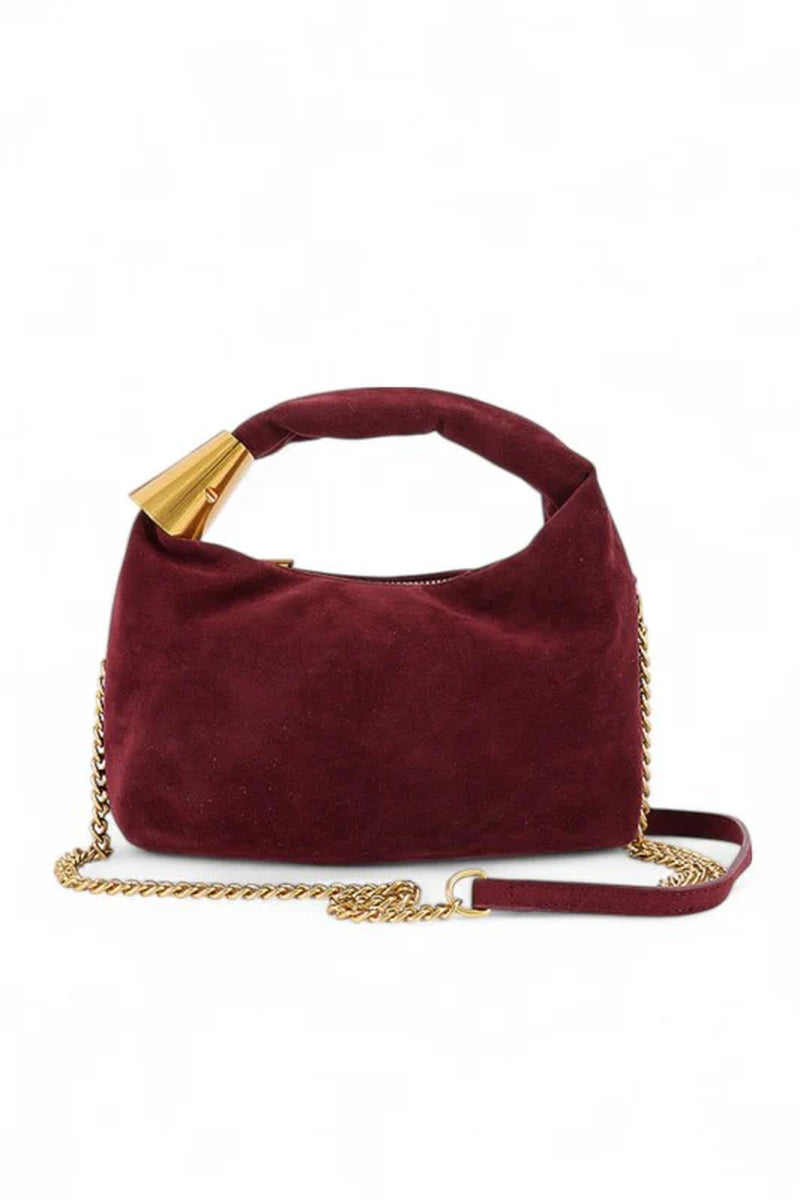 Faux Suede Top Handle Convertible Swing Clutch
