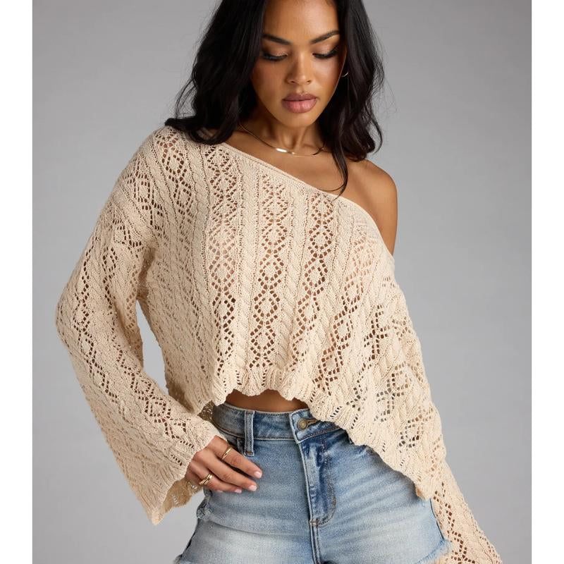 Breezy Nights Crop Crochet Sweater