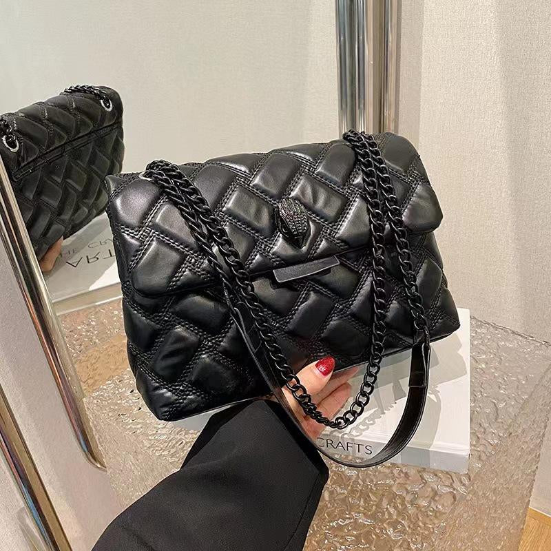 New Xiaoxiangfeng Chain Bag Solid Color Rhombus Embroidered Thread Women'S Bag Large Capacity Shoulder Messenger Bag Commute Fashionable Crossbody Bag Versatile Underarm Bag Viral Beaded Sardine Bag Alt Purse