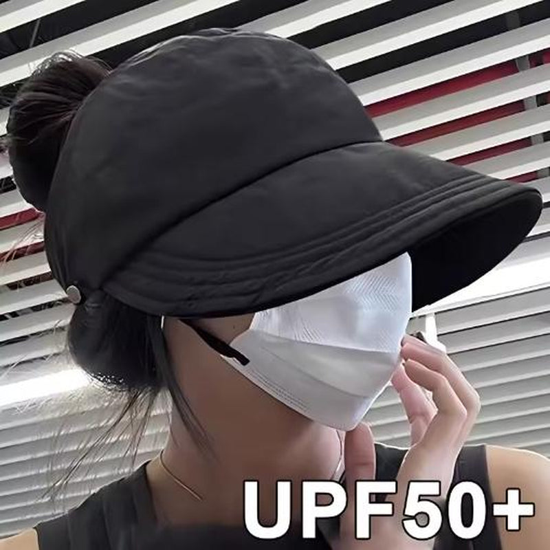 Summer Wide Brim Sunhat Women Sun Hats Foldable Adjustable Outdoor Beach Bucket Hat UV Protection Visors Fisherman Ponytail Caps