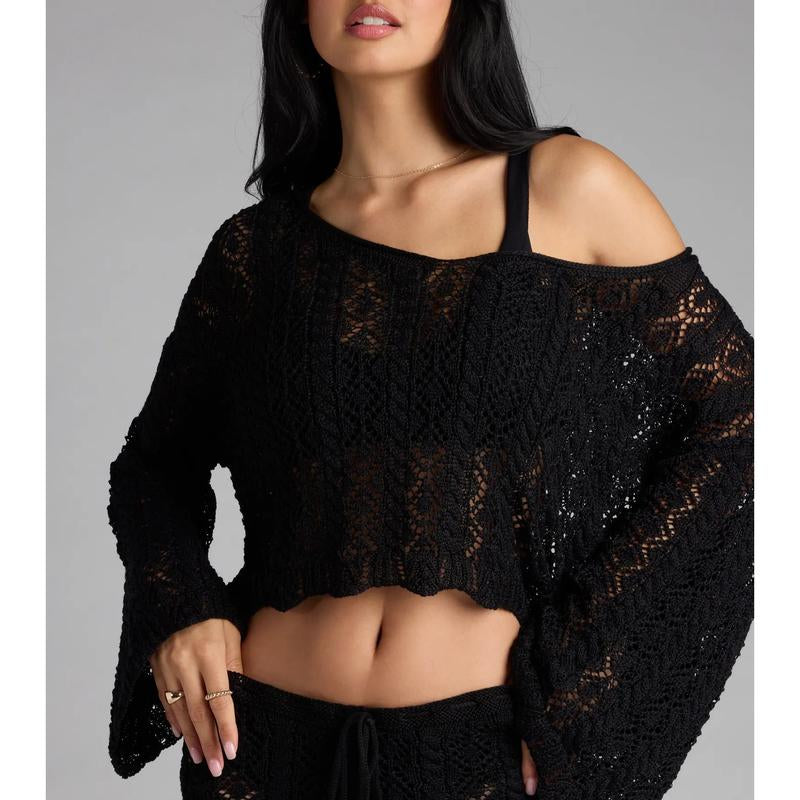 Breezy Nights Crop Crochet Sweater