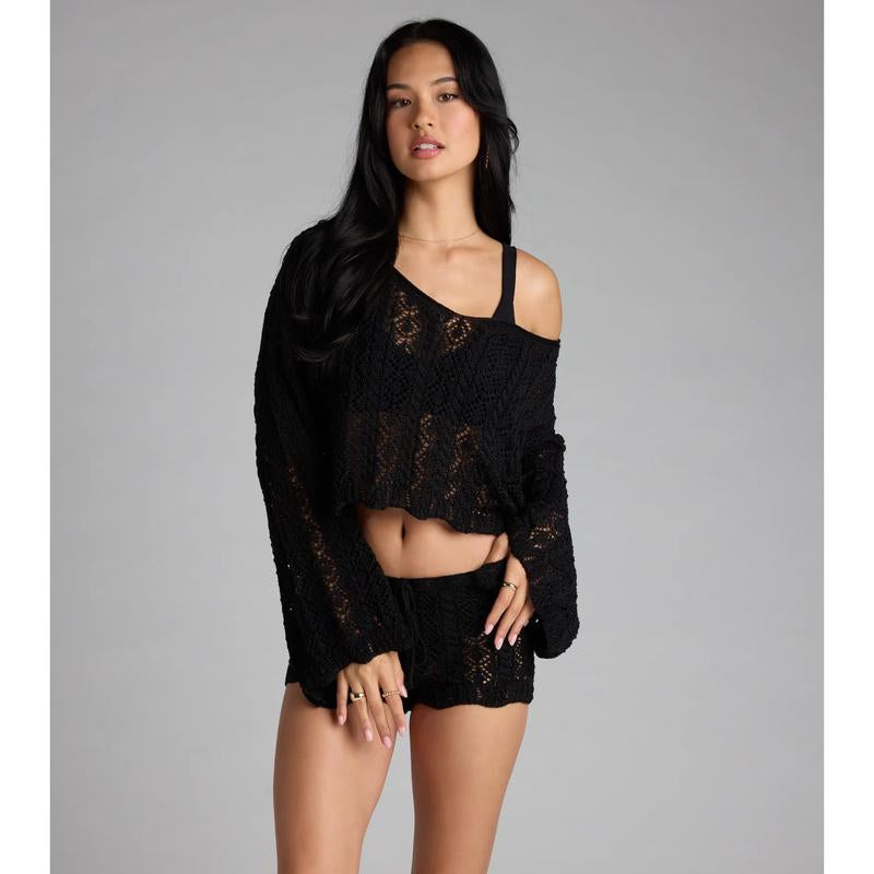 Breezy Nights Crop Crochet Sweater