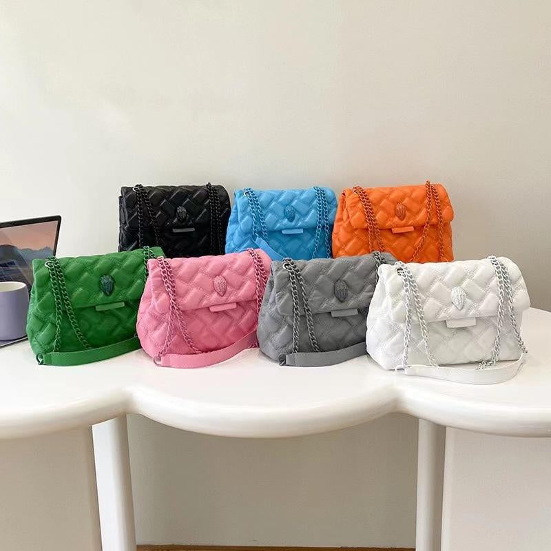 New Xiaoxiangfeng Chain Bag Solid Color Rhombus Embroidered Thread Women'S Bag Large Capacity Shoulder Messenger Bag Commute Fashionable Crossbody Bag Versatile Underarm Bag Viral Beaded Sardine Bag Alt Purse