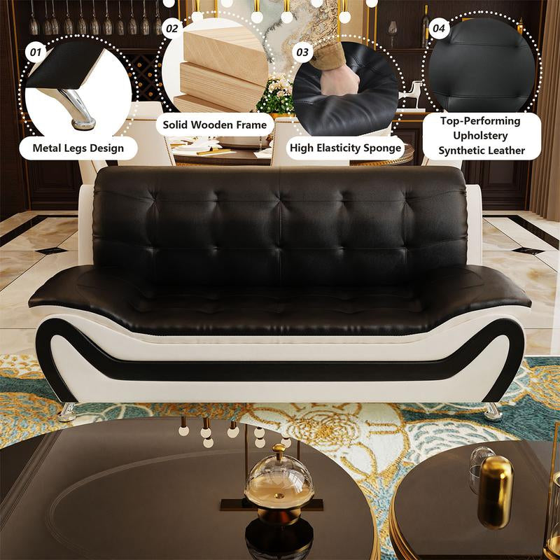 3Pcs Couches Faux Leather Sofa Set for Living Room, Tufted Sectional Couch Upholstered Sofa, Loveseat and Chair, Furniture Sets for Living Room, Apartment, Office