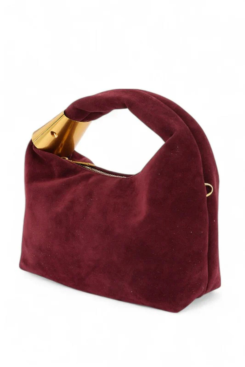 Faux Suede Top Handle Convertible Swing Clutch