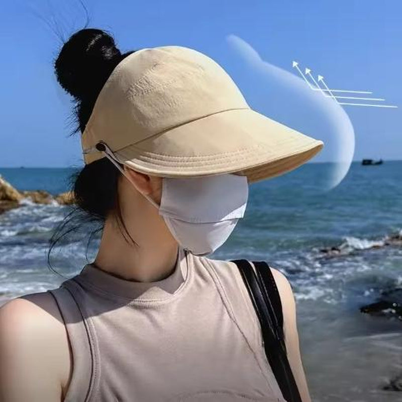 Summer Wide Brim Sunhat Women Sun Hats Foldable Adjustable Outdoor Beach Bucket Hat UV Protection Visors Fisherman Ponytail Caps