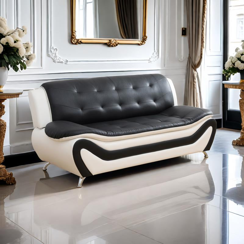 3Pcs Couches Faux Leather Sofa Set for Living Room, Tufted Sectional Couch Upholstered Sofa, Loveseat and Chair, Furniture Sets for Living Room, Apartment, Office