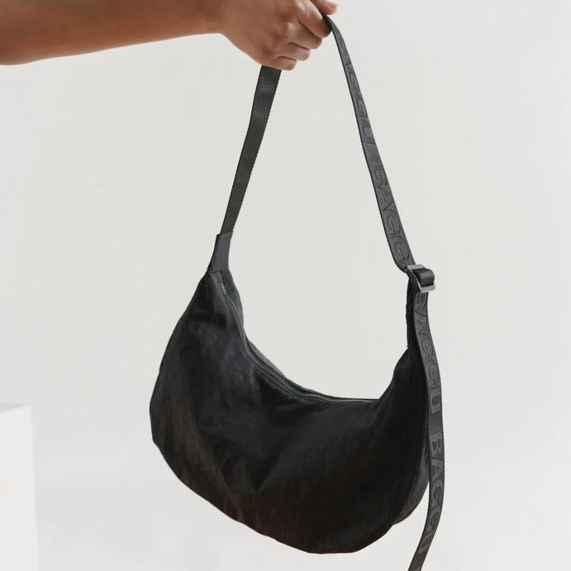 BAGGU Medium Nylon Crescent Bag - Lightweight Water-Resistant Crossbody Shoulder Bag for Daily Use Travel or Work Machine Washable Stylish Design