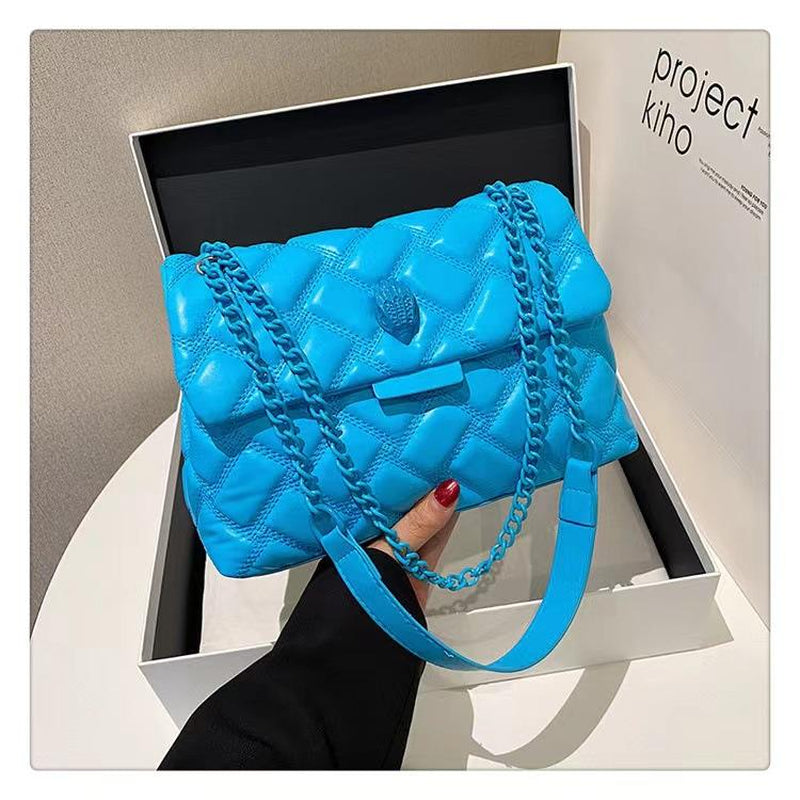 New Xiaoxiangfeng Chain Bag Solid Color Rhombus Embroidered Thread Women'S Bag Large Capacity Shoulder Messenger Bag Commute Fashionable Crossbody Bag Versatile Underarm Bag Viral Beaded Sardine Bag Alt Purse
