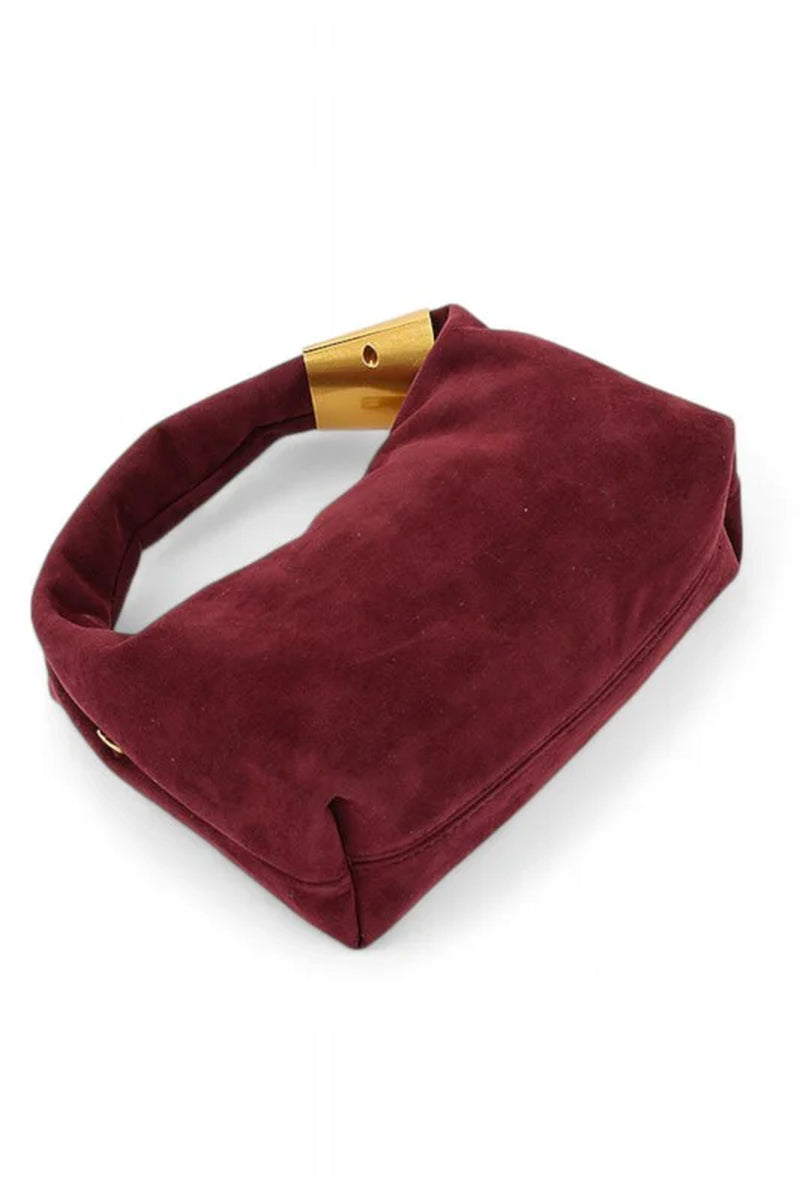 Faux Suede Top Handle Convertible Swing Clutch