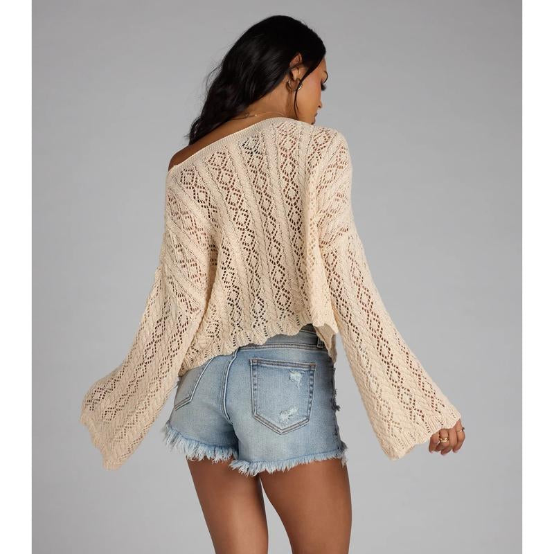 Breezy Nights Crop Crochet Sweater