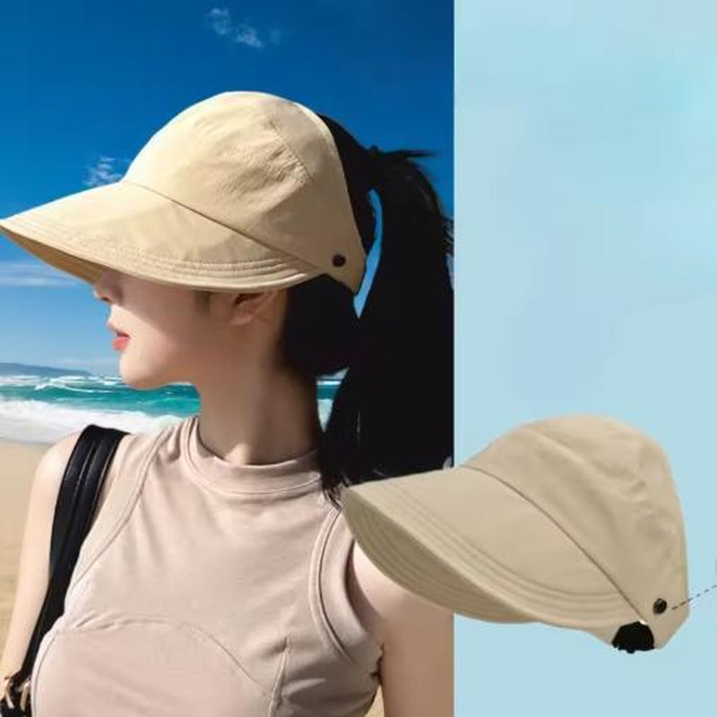Summer Wide Brim Sunhat Women Sun Hats Foldable Adjustable Outdoor Beach Bucket Hat UV Protection Visors Fisherman Ponytail Caps
