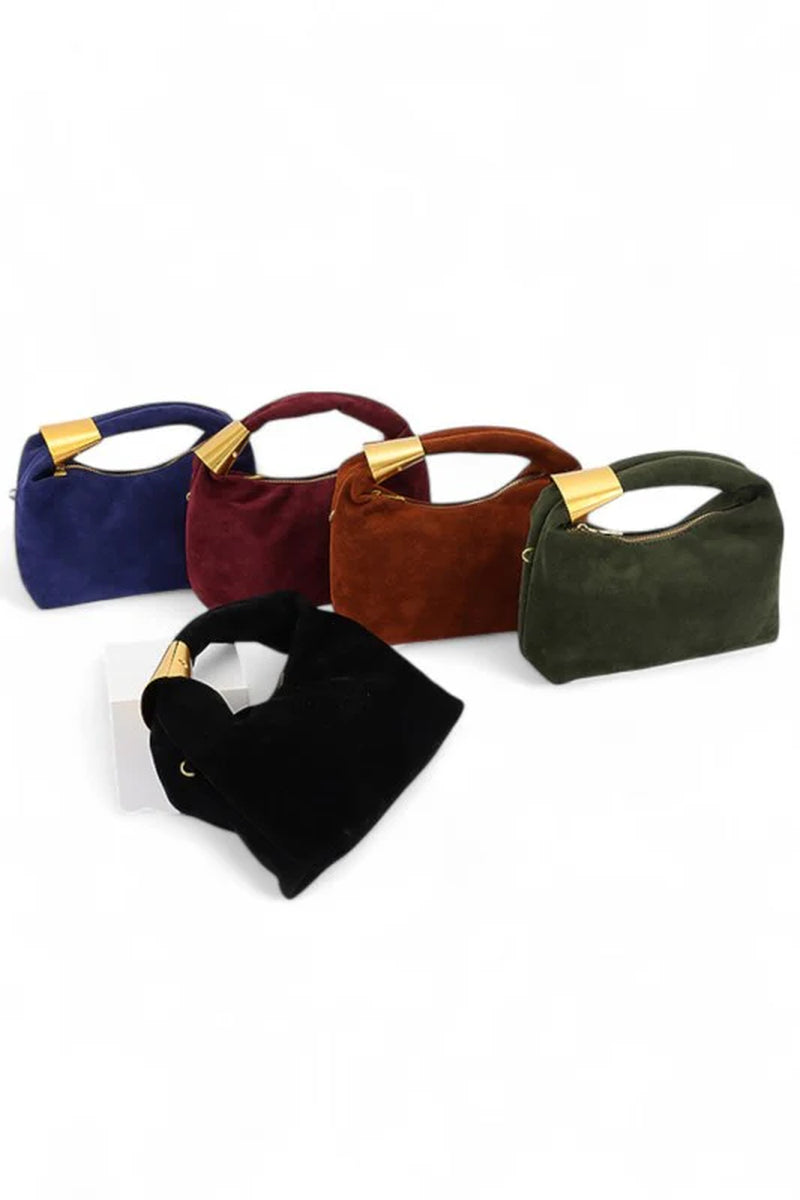 Faux Suede Top Handle Convertible Swing Clutch