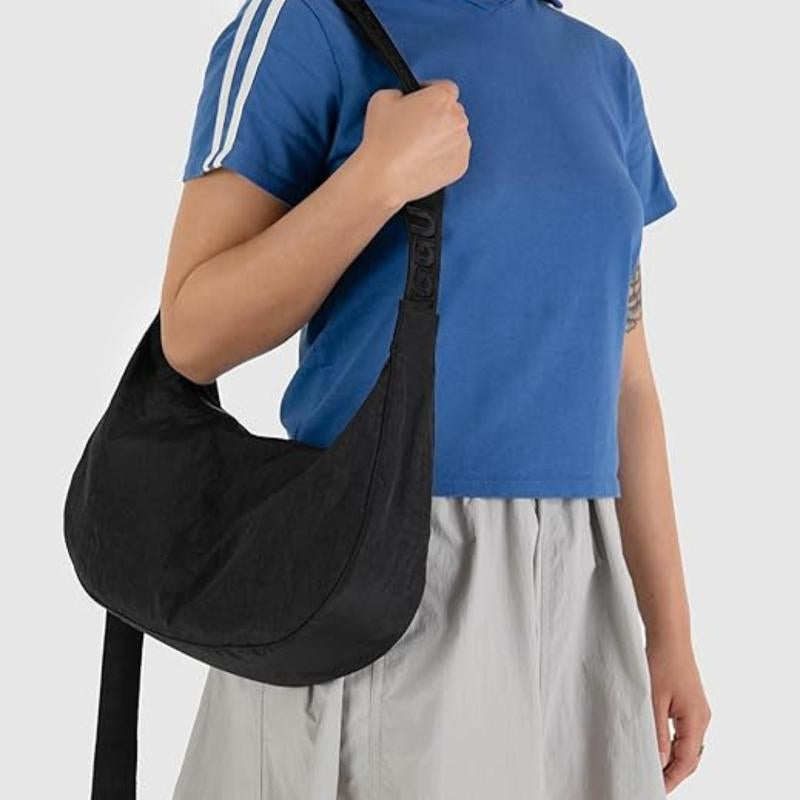 BAGGU Medium Nylon Crescent Bag - Lightweight Water-Resistant Crossbody Shoulder Bag for Daily Use Travel or Work Machine Washable Stylish Design